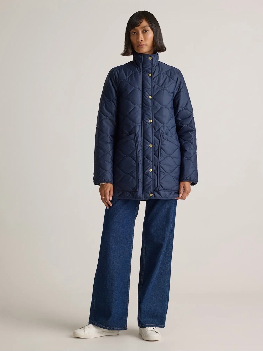 Quince Featherless Quilted Long Jacket Admiral Blue Size Small